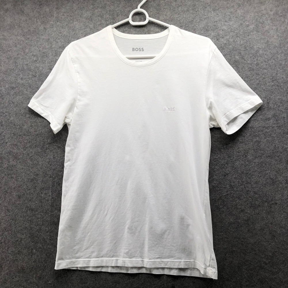 BOSS Hugo Boss Mens White T-Shirt Size M Crewneck Short Sleeve Embroidered Logo